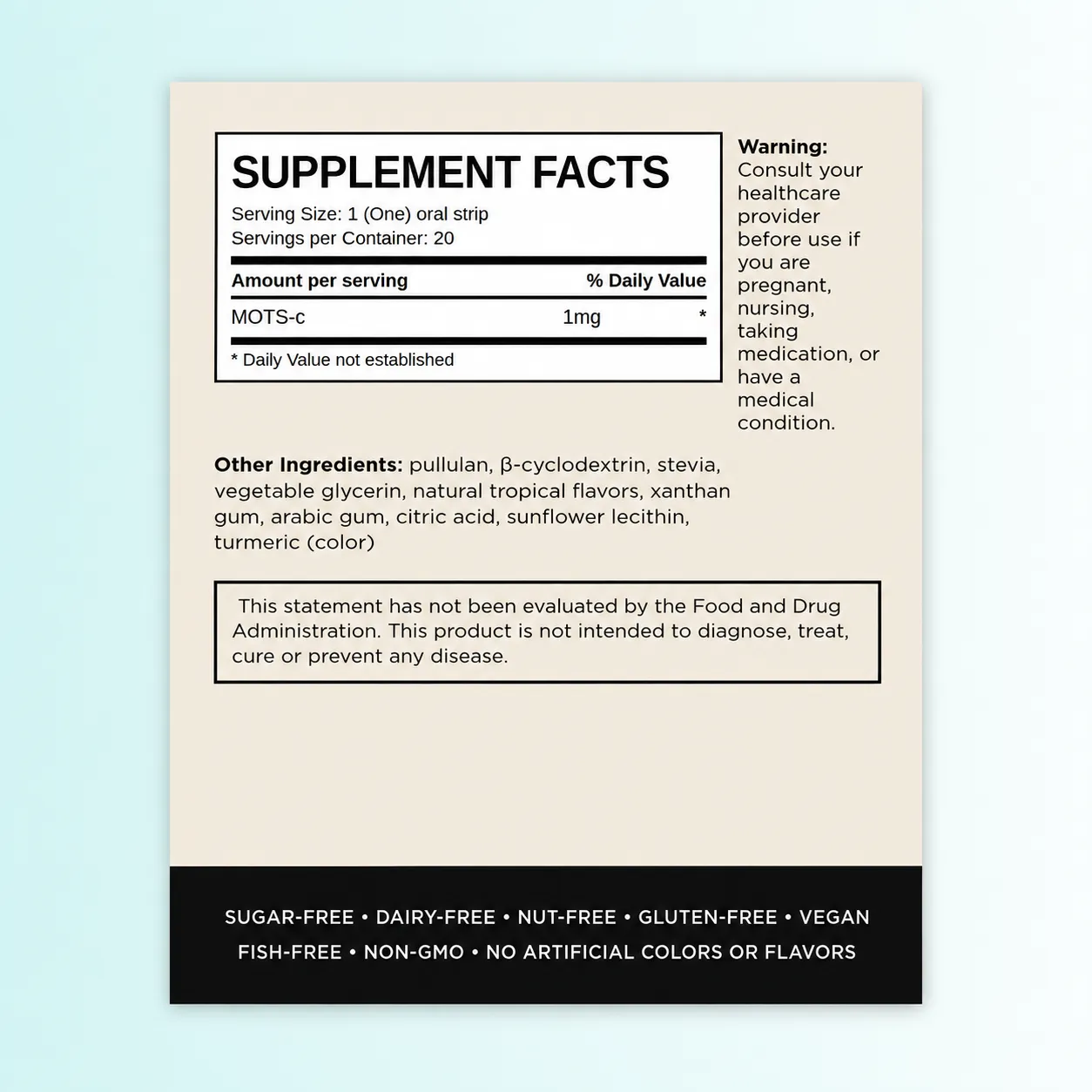 Supplement facts panel for Boost