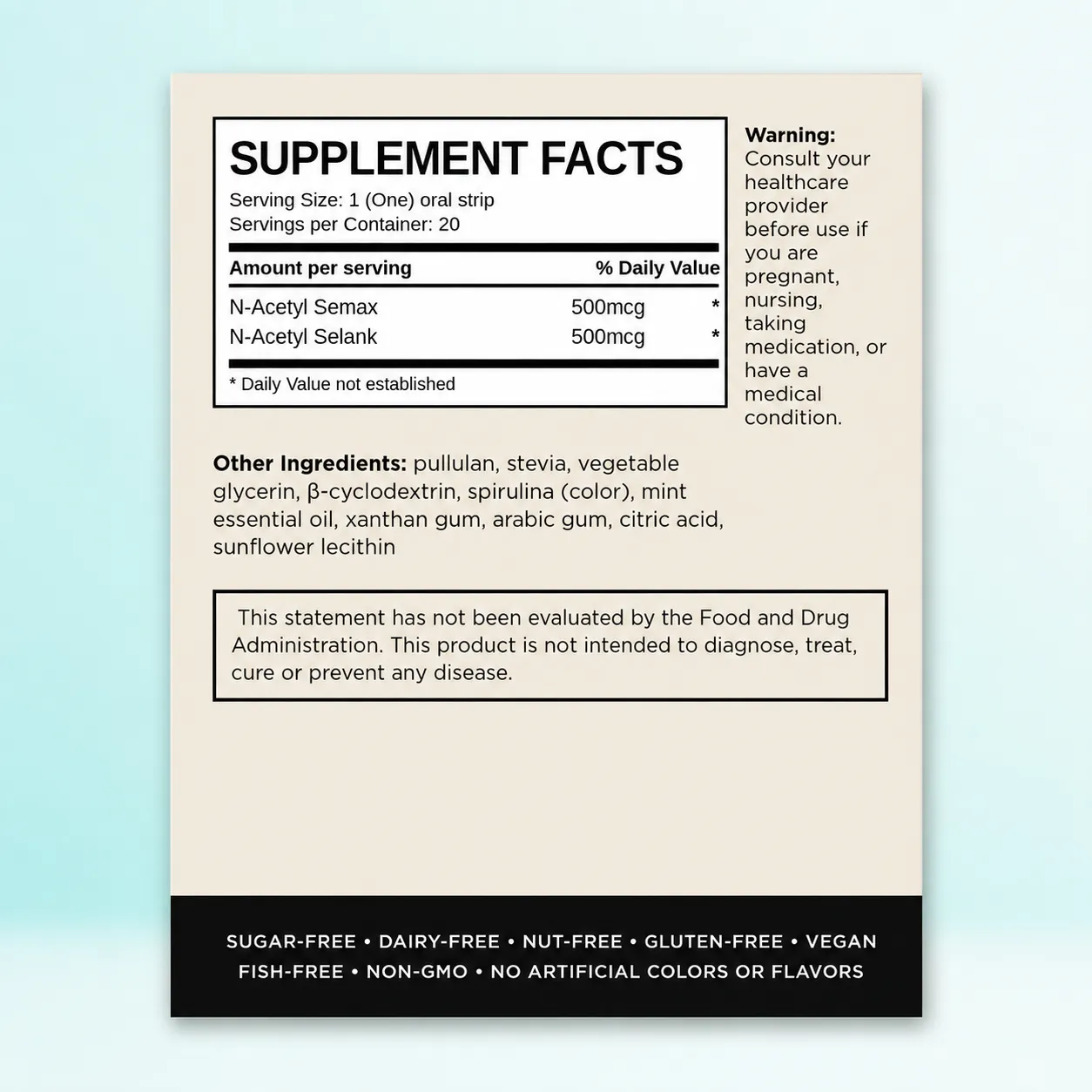 Supplement facts panel for Neuro