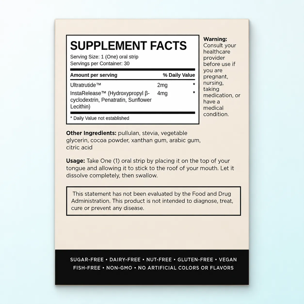 Supplement facts panel for Ultratrutide